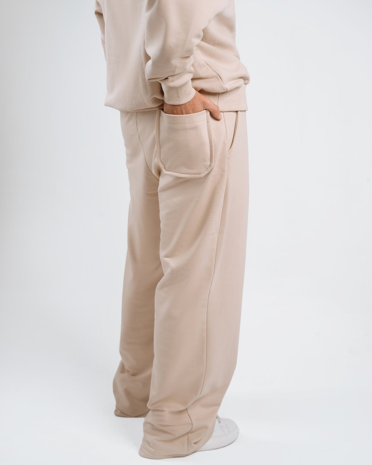 Men’s Oversized Hoodie & Wide-Leg Pants Set – Beige