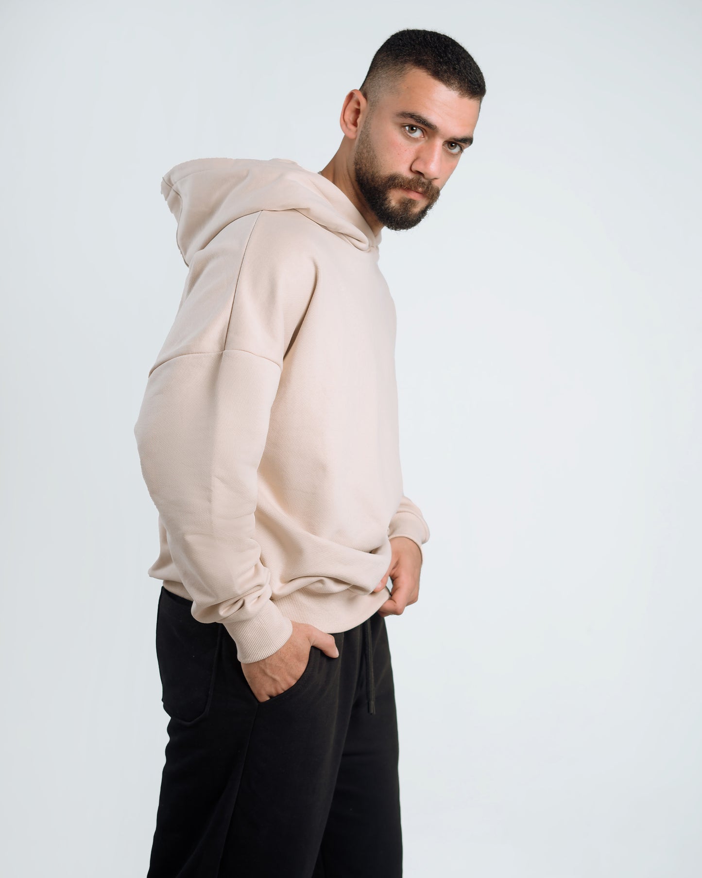Unisex Hoodie & Wide-Leg Pants Set – Beige & Black