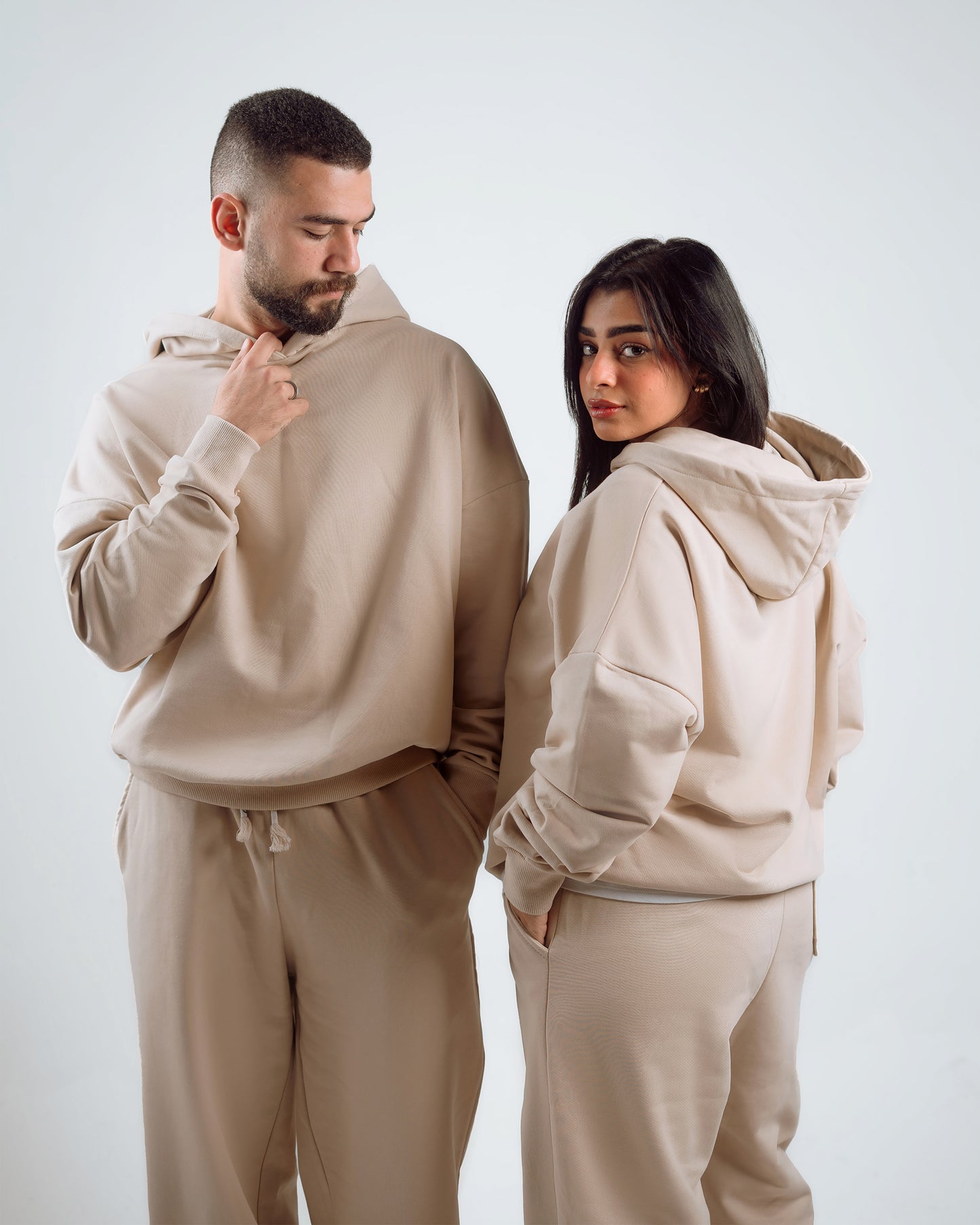 Men’s Oversized Hoodie & Wide-Leg Pants Set – Beige