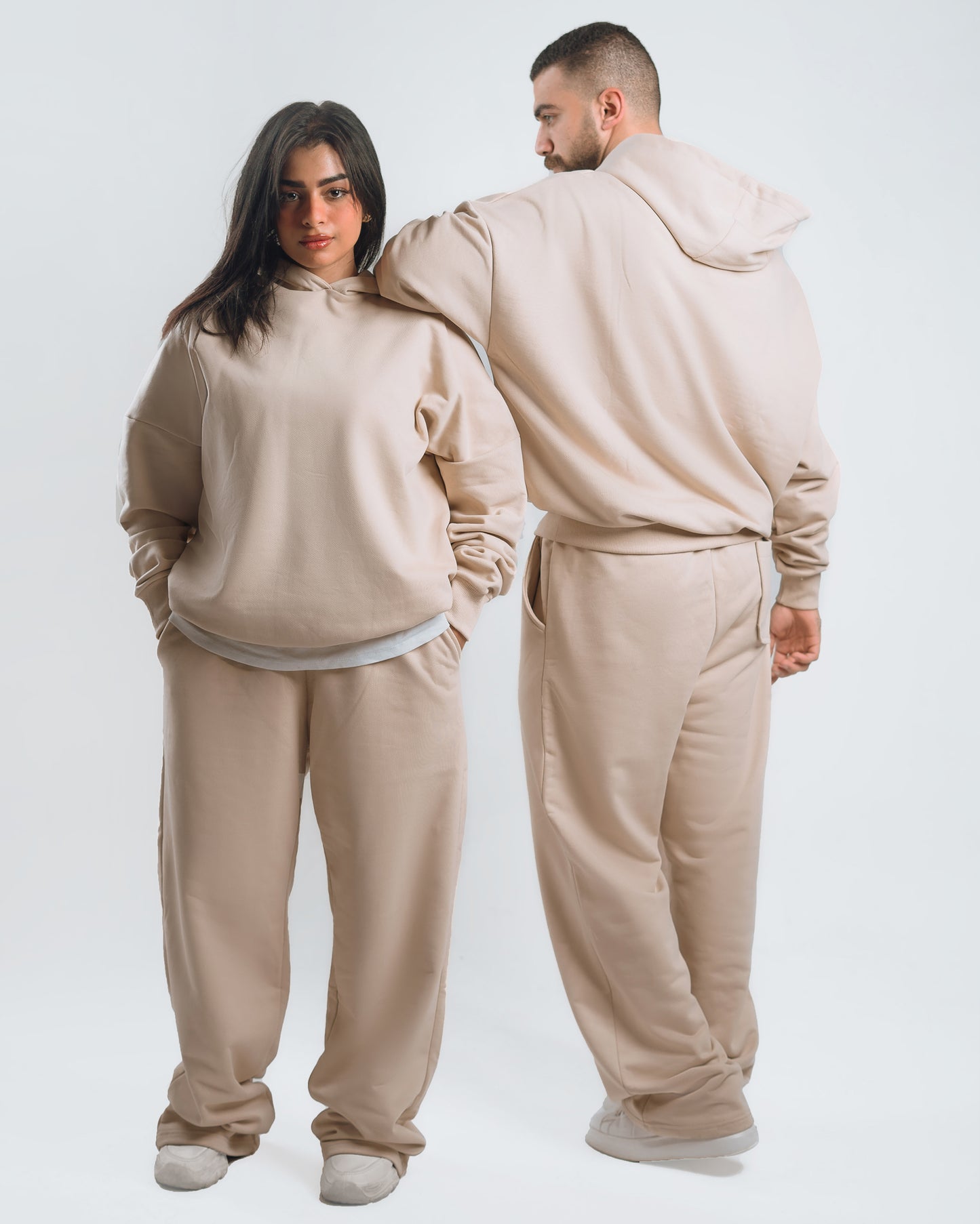 Men’s Oversized Hoodie & Wide-Leg Pants Set – Beige