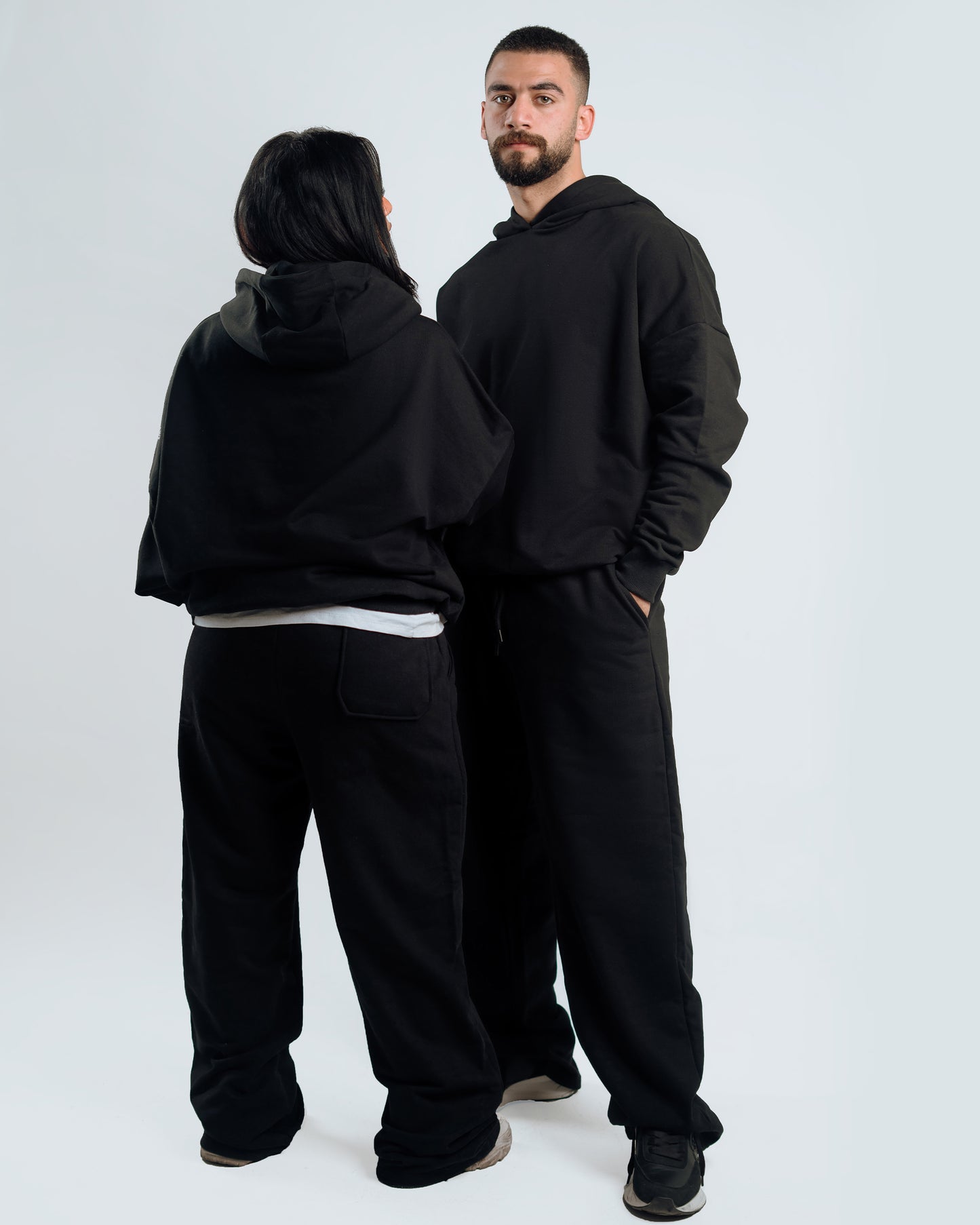 Men’s Oversized Hoodie & Wide-Leg Pants Set – Black