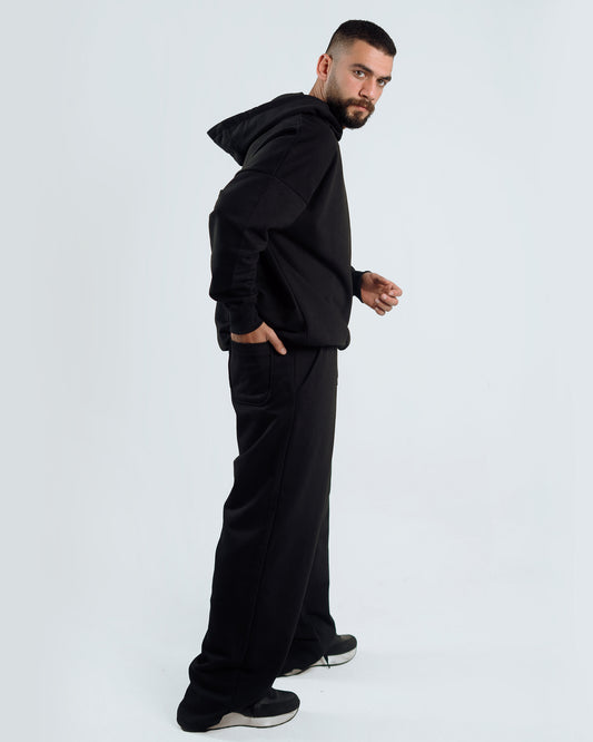 Men’s Oversized Hoodie & Wide-Leg Pants Set – Black