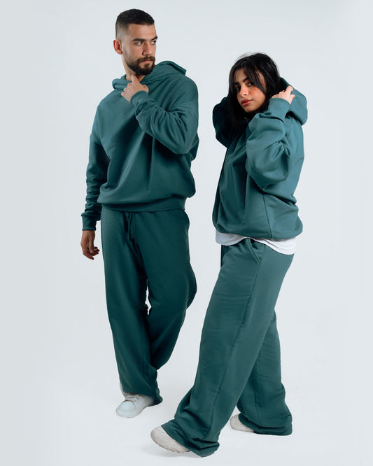 Men’s Oversized Hoodie & Wide-Leg Pants Set – Green