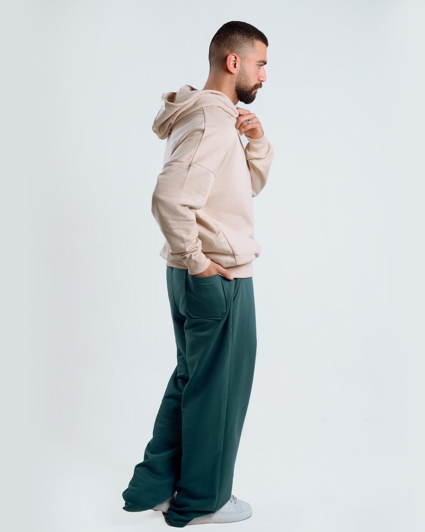Unisex Hoodie & Wide-Leg Pants Set – Beige & Dark Green