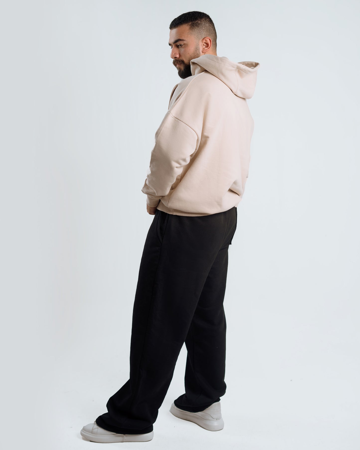 Unisex Hoodie & Wide-Leg Pants Set – Beige & Black
