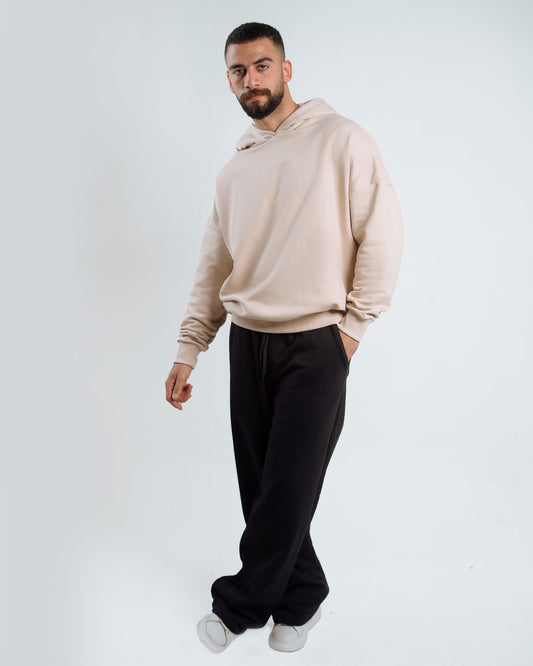 Unisex Hoodie & Wide-Leg Pants Set – Beige & Black